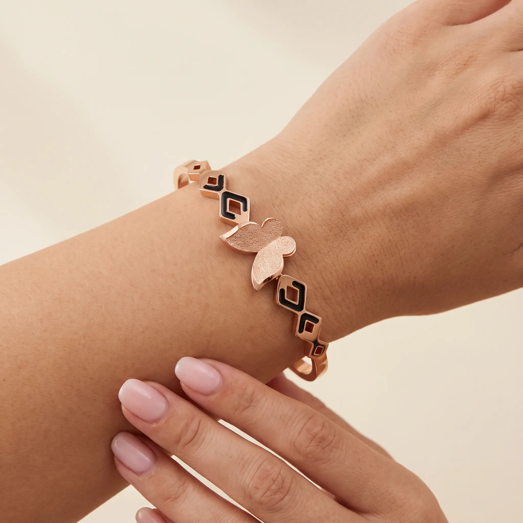 Noir Flutter Geometric Rose Gold Bracelet